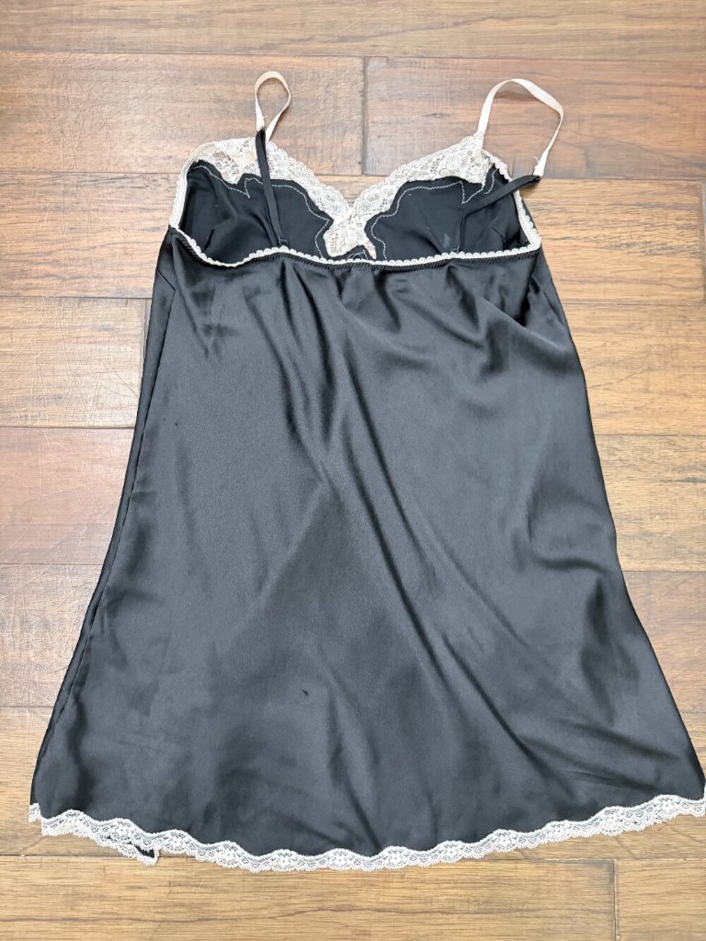 Victoria’s Secret Black Satin Lace Slip Chemise Nightgown Lingerie LG Large - Picture 9 of 14